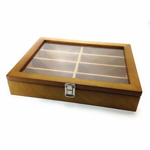 LDL504 #Glass storage Box Silver buckle 8 silver buckles with wooden glass window Simple (brown)