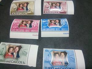 Topical Theme: Stamps depicting the Elizabeth II, 5 British Islands: Wedding 25 years, unused sets,
