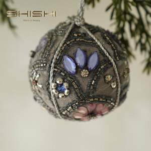 [170018] Christmas tree decorative ornament Nordic SHISHI Velvet Ball Gray Floral Gem