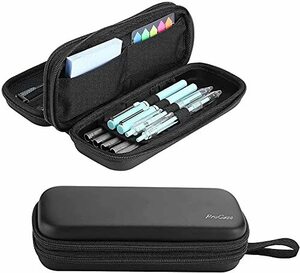 Procase pen case, EVA Hard Shell Pencil Pencil 2 -layer Large -capacity stationery pouch student / administrative supplies with wrists -black