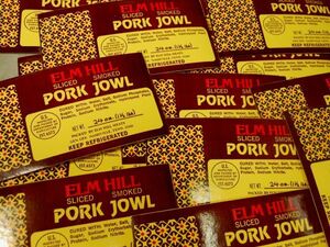 Overseas paper Vintage ELM HILL PORK JOWL Food Sticker Meat Rabel 25s 25s