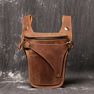 Genuine leather brown casual fashion small shoulder bag messenger bag designer travel belt waist pack leg