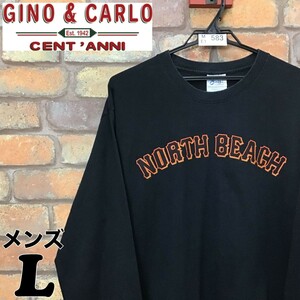 ME1-583 ▲ Cheap ▲ Black ▲ [GINO &amp; CARLO] Double-sided print crew neck Long sleeve cotton T-shirt [Men's L] Black Giants used clothes