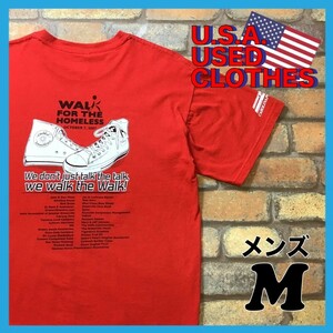 ME4-426 ◆ Imported directly in the United States ◆ Good condition [Sneaker print] Red Hanging Print Short Sleeve T-shirt [Men's M] USA old clothes back print