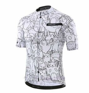 P356 ☆ New large size dedicated big size Unisex white manga cat pattern cycling jersey 2 types