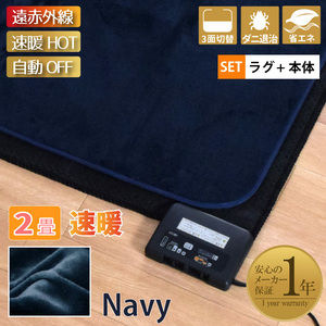 Hot carpet set rug main body far infrared speed 2 tatami antibacterial deodorant mite about 185 × 185cm Manufacturer 1 year warranty Automatic off -navy light cast