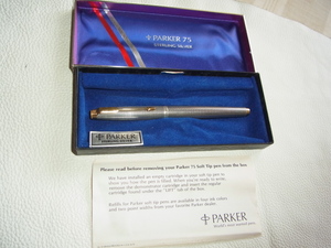 ■ Includes unused 1970s rare goods together!Silver made in the United States (silver) Parker 75 Soft Tip Pen (Sign Pen) Tenbis "COLLINS" engraved