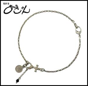 Aran Yutenji AGF Silver Solar Crossing Fringe Coin Metal Charm Chain Anklet Baclet Feather Feather