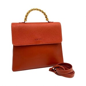 Goku -beautiful goods LOEWE LoeWE Loewe Lowas Squez Twist Handle Handle Genuine Leather 2WAY Mini Handbag Shoulder Bag Red 32131