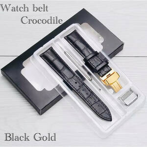 Watch Belt Clock Band Replacement Belt D Buckle Leather Calf Leather Leather Crocodile Type Press Gold Watch Black Leather Belt 20mm 2