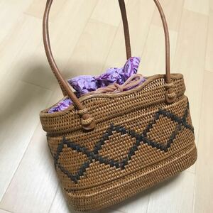 Bag Bag Ladies Pattern -knit Attabag Natural Material Bag Bag Bag Bag Bali Bali A7 25 25