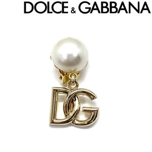 DOLCE &amp; GABBANA Dolce &amp; Gabbana Brand Pierce DG Logo One ear Gold x White Pearl WEO7L1-W1111-Zoo00