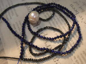 52-3 finest hematite &amp; high quality lapis lazuli blue golden jewelry cut material and large grain white pearl hole pearl