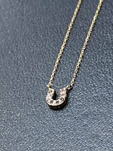 103 Gold 10 Gold Horse Shoe Pendant K10 Diamond 0.04 Chain Necklace Ladies 20230420