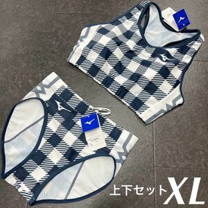 Mizuno Women's Land Land Uniform Upper and Lower Set XL Size White x Navy Check New