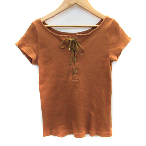 Lope ROPE Cut Saw Short Sleeve Round Neck 2WAY Lace Up Rib 38 Brown Tea /SM1 Ladies