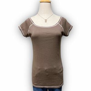M2783 ★ Beauty ★ Eastboy East Boy Short Sleeve Cut Saw Round Neck Simple Show M size Brown Cotton Ladies Universal