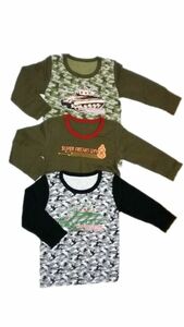 Oh 1832 ■ Thick long -sleeved inner 3 pieces 100 % cotton kids 100 /khaki and camouflage pattern (black khaki)