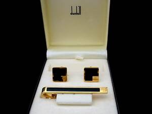 ◎ №3947 ◎ ■ Good quality ■ [DUNHILL] Dunhill [Gold] ■ Cufflink &amp; Tie pin set ♪