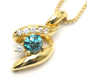 Used beautiful goods Blue Diamond K18YG Yellow Gold Necklace 40cm