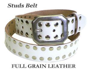 Cowhide Studs Belt 9989 White Men's Belt Western Belt Buckle Removable Cut Available in Japan