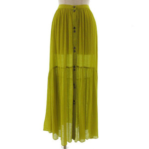 Lope ROPE Skirt Long Pleated Button Down Waist Simple Green Green Uguisu Color 38 Ladies