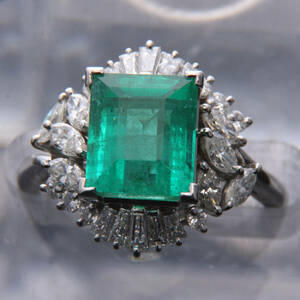 KE9609 ◆ Polished PT900 Ring Emerald Diamond No. 13