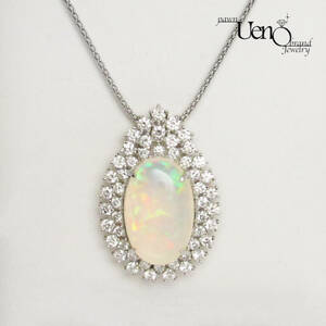 [Pawn shop] Free shipping! PT850 (Necklace) PT900 (Pendant Top) Opal 9.23ct Diamond 2.58ct Necklace with luxurious pendant