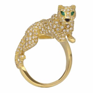 Cartier Cartier Pan Tail Sukyi Diamond Ring Emerald Onyx 750 K18 Y G Yellow Gold Japan Size 15 ♯ 55