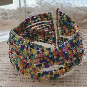 Wire bracelet Beads Bangle Multicolor Colorful Pop ☆ Vintage Jewelry Accessories A195
