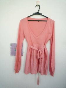 ★ Propotion proportions Long sleeve V -neck knit tunic with glitter Salmon pink size 3