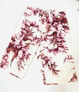 Orchid Print Design Half Pants Culotte White Size Waist 60~63