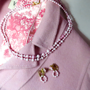 ◆ Miriam Huskel: Pink Marble Necklace and Earring: Vintage Costume Jewel: Miriam Haskell