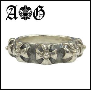 A &amp; G A &amp; Ji &amp; Gee Silver 925 Gothic Floral Iron Studs Cross scroll flare design ring rings No. 17
