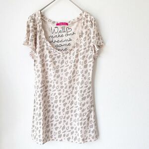 pinky girlsleopard print T-shirt M size women's short sleeve cut-and-sew tops pink gray leopard heart animal print