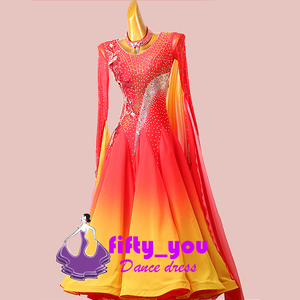 New FIFTY_YOU High Quality Size Made -to -order Dance Costume Modandless Waltz Competition Presentation Dance Dress Light Stone Decoration Red -Your Mix