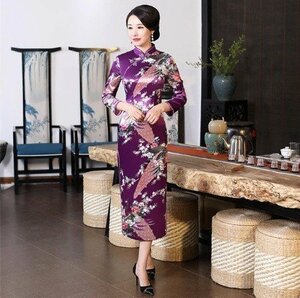 LYW1102★ Sexy Women Satin Casual Dress Long Print Flower China China Size S M L XL XXL 3XL 4XL 5XL 6XL