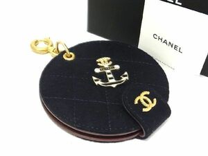 ■ Extreme beautiful goods ■ Chanel Coco Mark Matrasse Paris Hamburg Charm Wool Pocket Mirror Ladies Navy AP1367