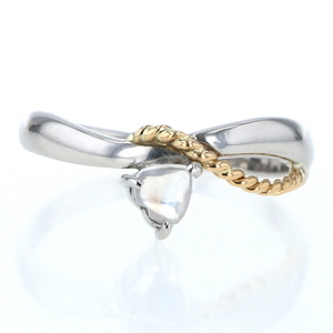 PT900 K18YG Platinum Yellow Gold Ring Blue Moon Stone Heart One grain rope Rope No. 12 [New finished] [AF] [Used]