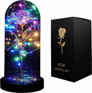 Galaxy Artificial Flower Rose Flower Foreverse Glass Dome Colorful LED Love Gift (imported goods (imported goods)