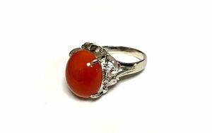 Pt900 Red Coral D0.08 Ring 9.1g 14.5 Used