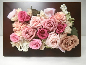 Unused preserved flower finished product frame 29cm x 21cm x 4.7cm Wooden arrangement wall hanging pink gift shipment 80 size