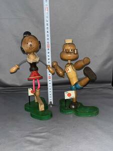 Demolished houses, Popeye &amp; Olive Rare Wood Swing Doll 1964 Tokyo Olympics Floor Movement and average table