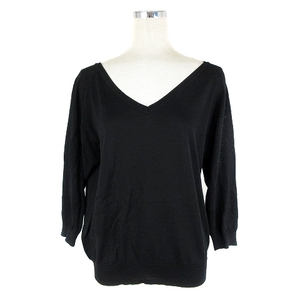 Lope Rope Mademoiselle Knit cut -and -sew 7 -minute sleeve Veneck thin cotton plain 38 black black tops ladies