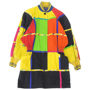 GIANNI VERSACE Gean Niivers SAICO Total Pattern Waist Shape Jacket Crazy Color outer Ladies Vintage