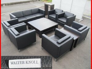 ★ Beautiful goods Walterknoll Walternol Foster 500 Black Total Leather Reception Set 10 Points Set Center Table Push Plate