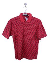 [Thanks Sale] DUNHILL SPORT (Dunhill Sports) Polo Shirt Reddate Pattern Men L Golf wear 2306-0174 Used