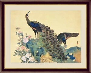 High -definition digital printed print painting Japanese masterpiece Maruyama "peony Peacock" F4