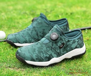 New dial -type golf shoes camouflage gambling shoes Men's spikeless combined use sports shoes 4E wide gender lightweight water repellent green 27.5cm