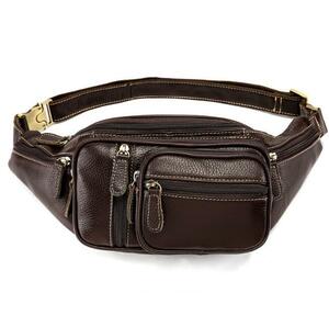 Men's waist porch body bag hip bag Genuine leather leather waist bag diagonal shoulder bag one -shoulder bag coffee